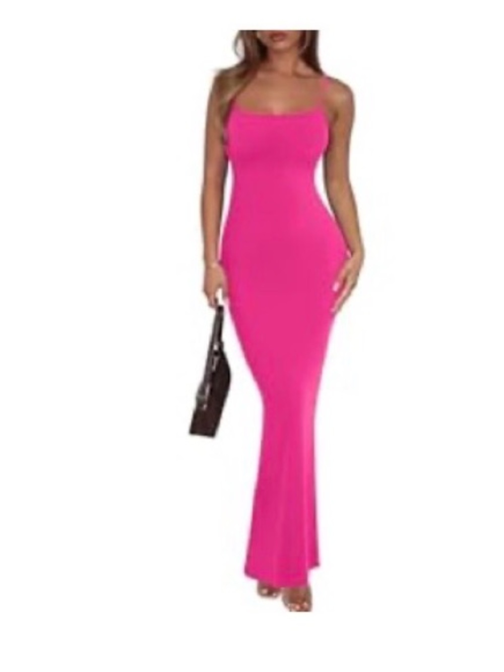 ReoRia Vibrant Pink ribbed Spaghetti-Strap Maxi Dress